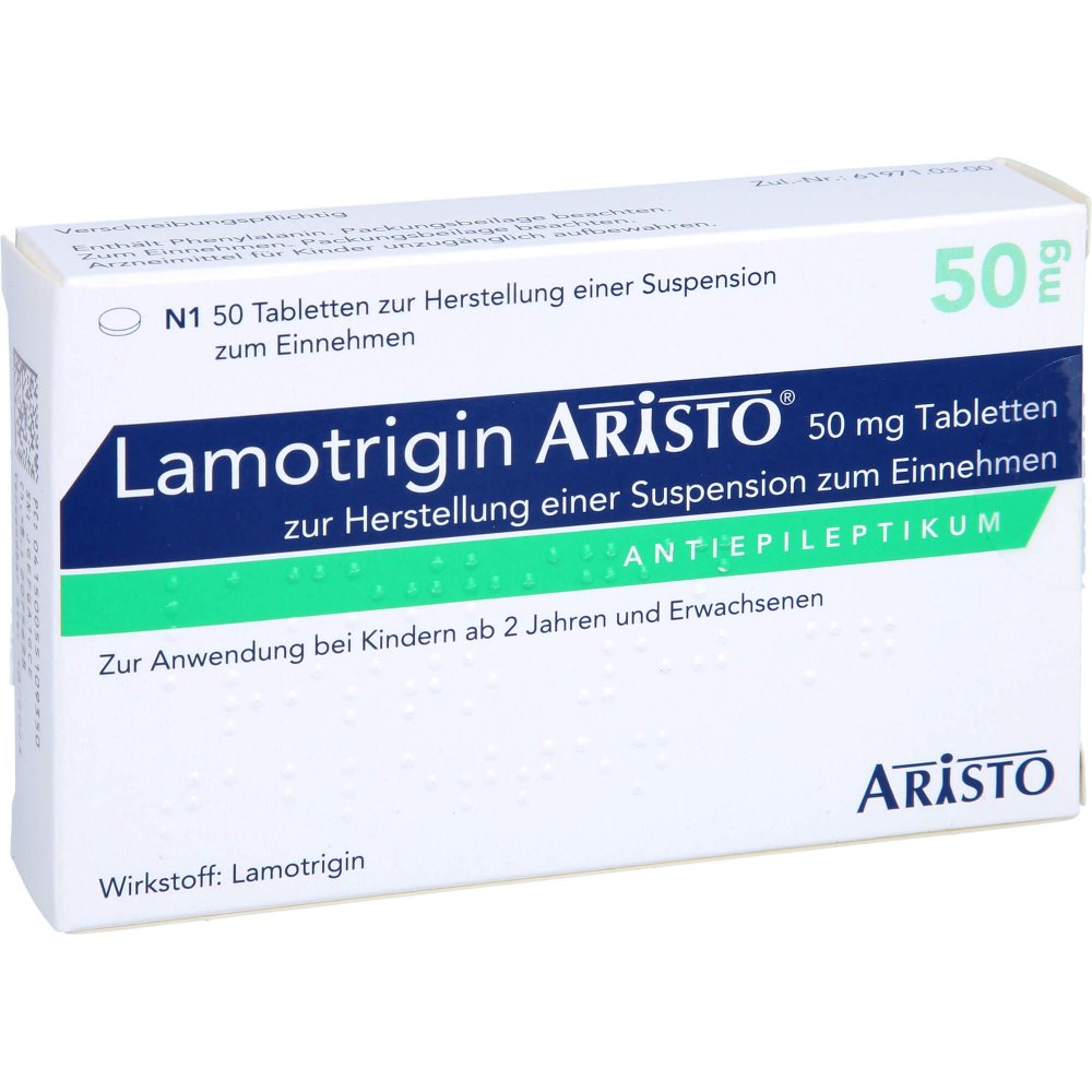 Das Produktfoto zeigt Lamotrigin Aristo 50 Mg Tab.Z.Her.E.Susp.Z.Einn. (50 stk) PZN 05510935