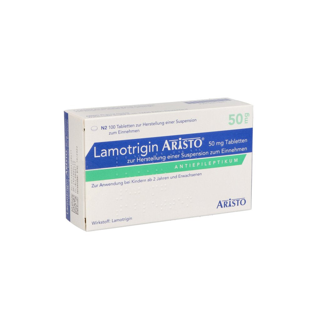 Das Produktfoto zeigt Lamotrigin Aristo 50 Mg Tab.Z.Her.E.Susp.Z.Einn. (100 stk) PZN 05510941