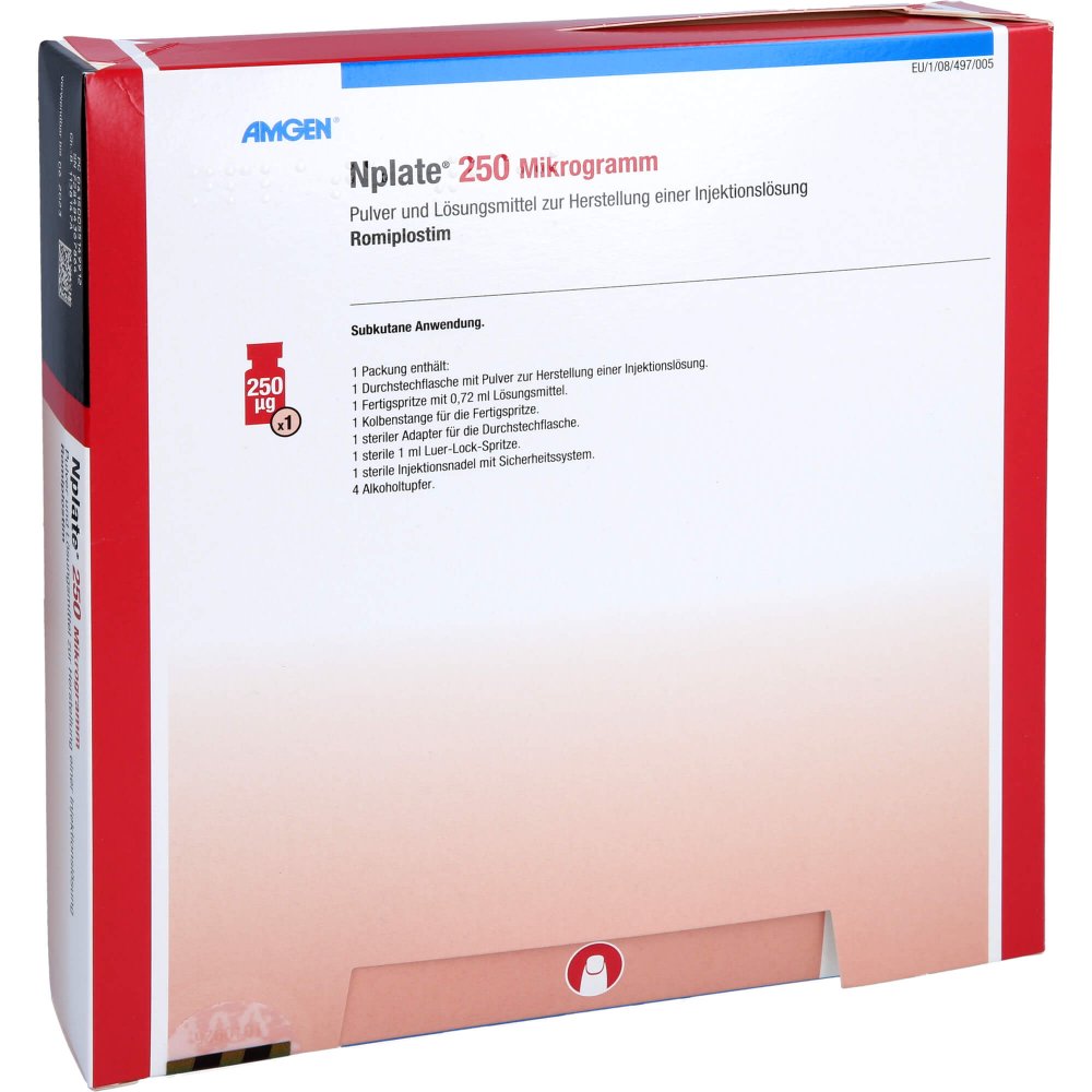 Das Produktfoto zeigt Nplate 250 Μg Plv.U.Lösungsm.Z.Her.E.Inj.-Lsg. (1 stk) PZN 05514991