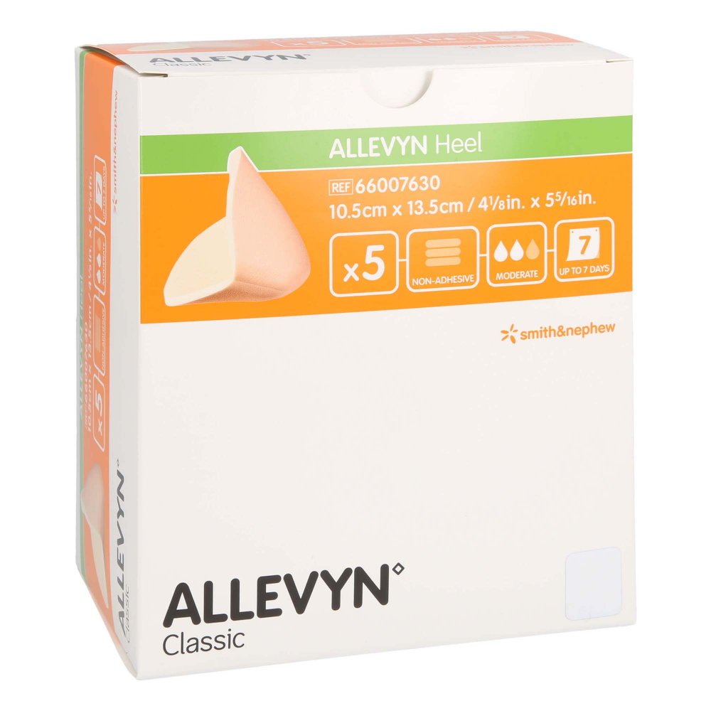 Das Produktfoto zeigt Allevyn Heel Schaumstoff Fersenverb.10,5x13,5 Cm (5 stk) PZN 05526729
