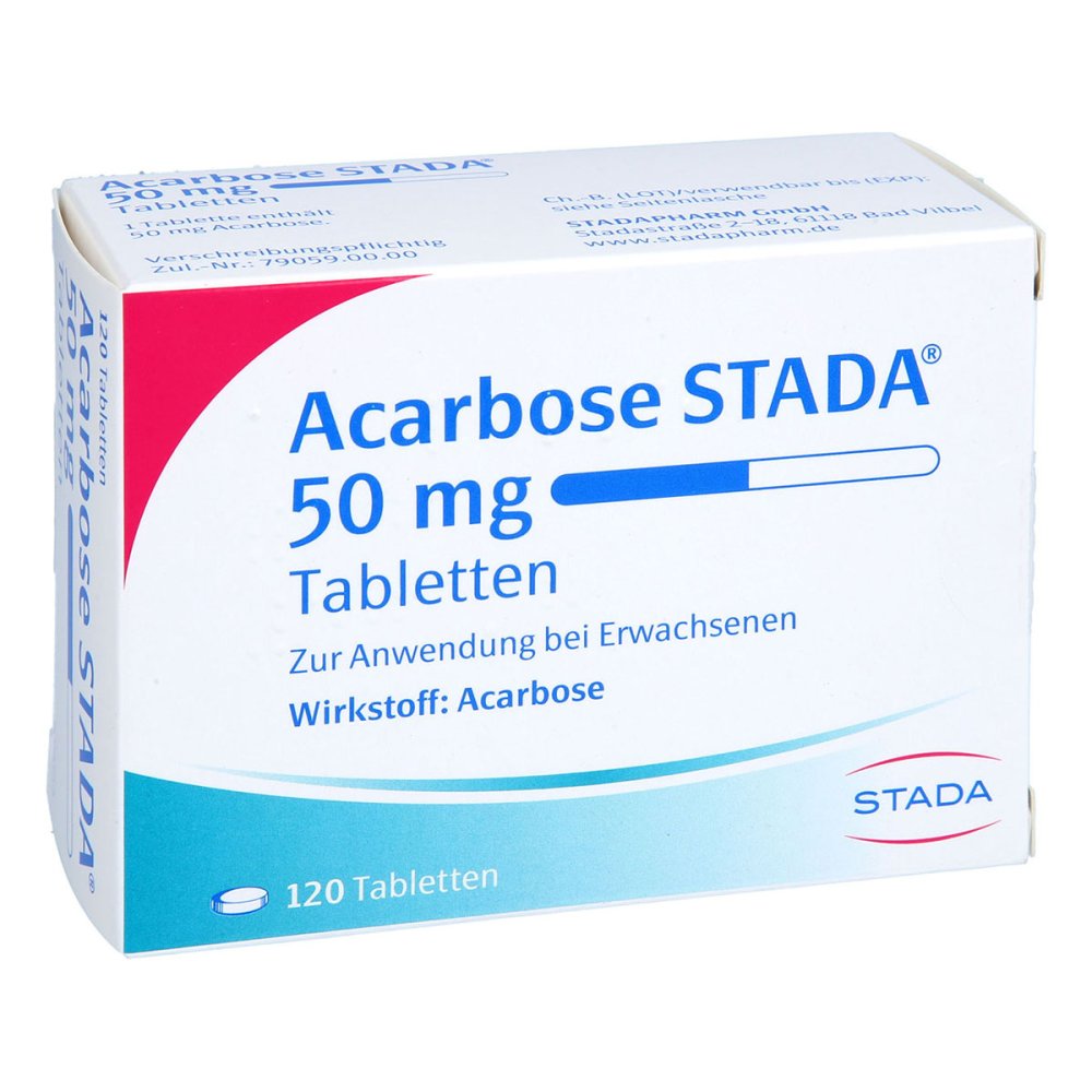Das Produktfoto zeigt Acarbose Stada 50 Mg Tabletten (120 stk) PZN 05528409