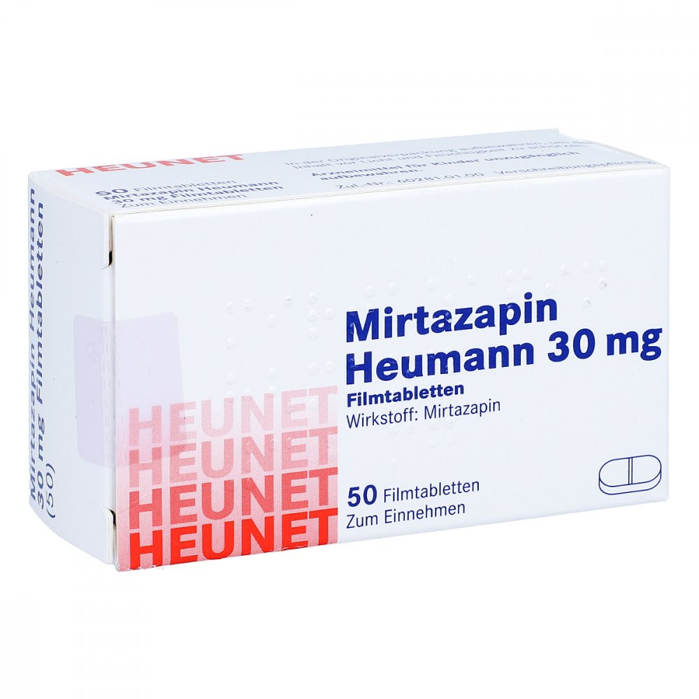 Das Produktfoto zeigt Mirtazapin Heumann 30 Mg Filmtabl.Heunet (50 stk) PZN 05890524