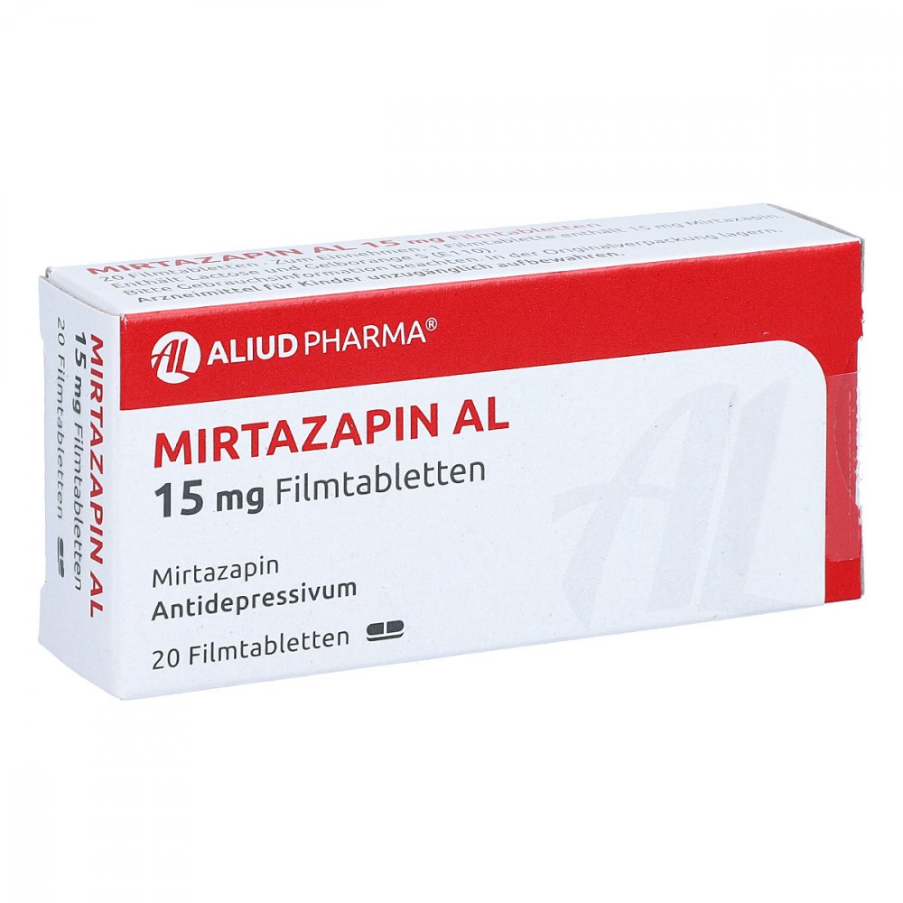 Das Produktfoto zeigt Mirtazapin Al 15 Mg Filmtabletten (20 stk) PZN 05904806