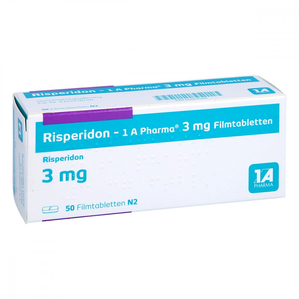 Das Produktfoto zeigt Risperidon-1a Pharma 3 Mg Filmtabletten (50 stk) PZN 05957056