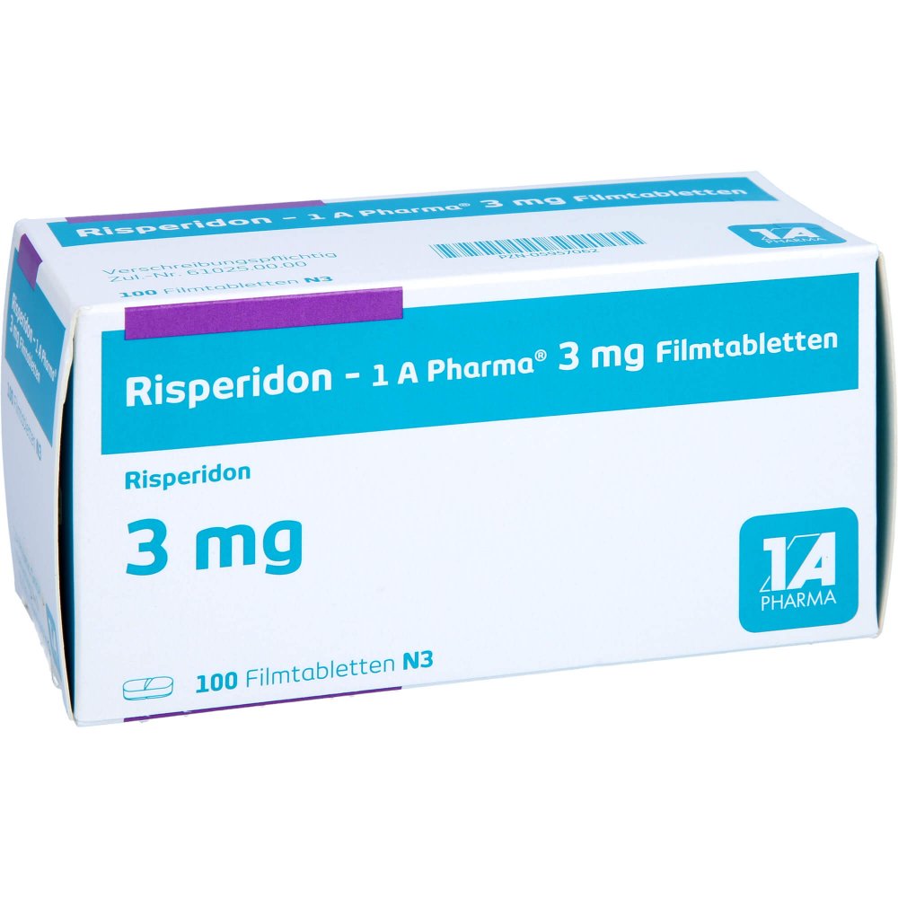Das Produktfoto zeigt Risperidon-1a Pharma 3 Mg Filmtabletten (100 stk) PZN 05957062