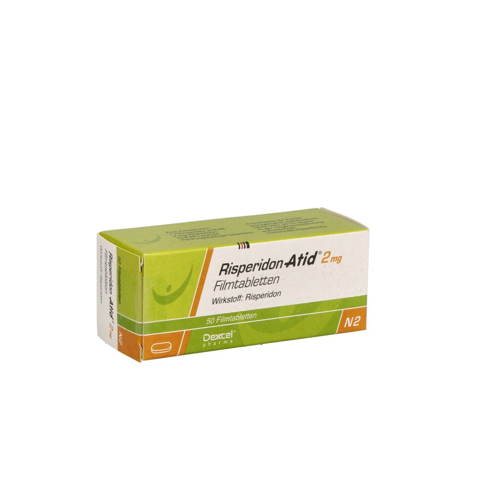 Das Produktfoto zeigt Risperidon Atid 2 Mg Filmtabletten (50 stk) PZN 05988973
