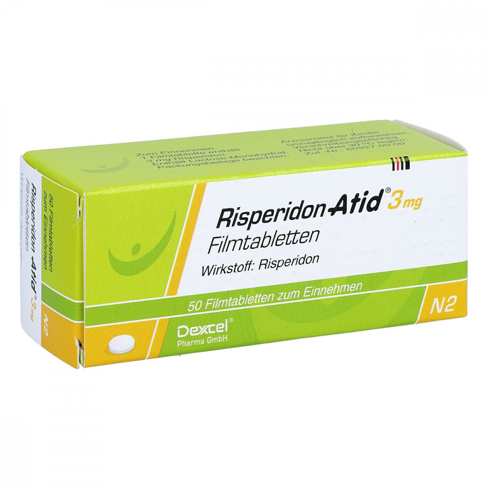 Das Produktfoto zeigt Risperidon Atid 3 Mg Filmtabletten (50 stk) PZN 05989010