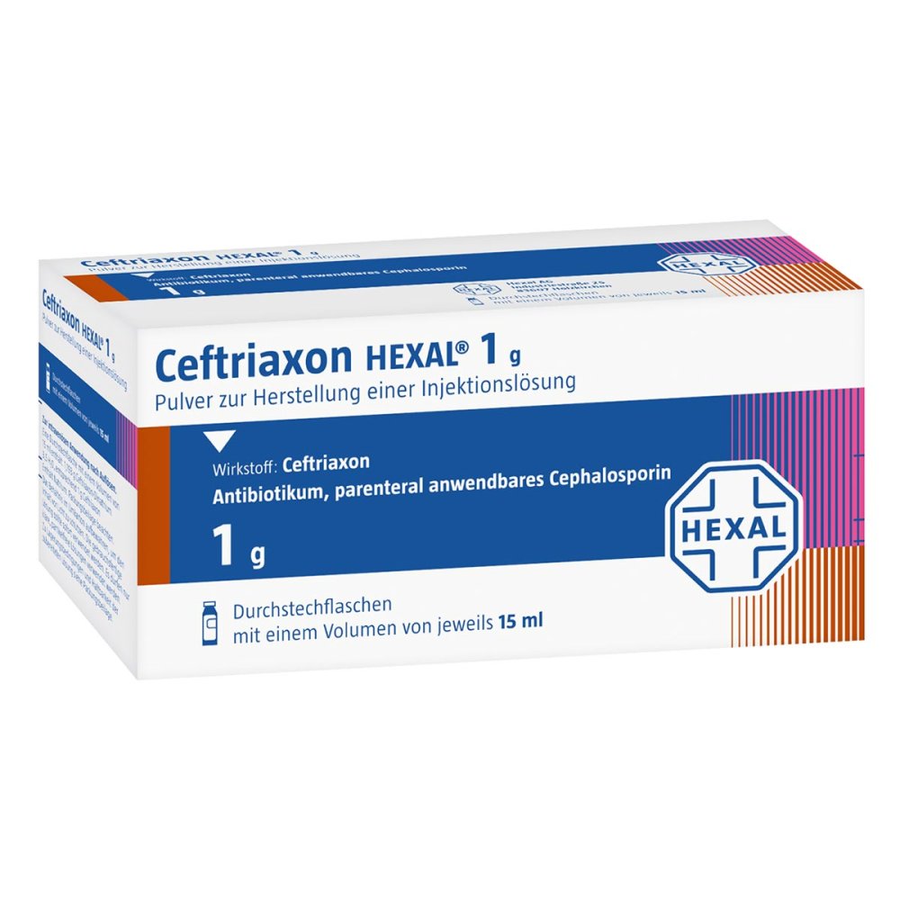 Ceftriaxon Hexal 1,0 G Pulver Z.Herst.E.Inj.-Lsg. (10X1 stk)