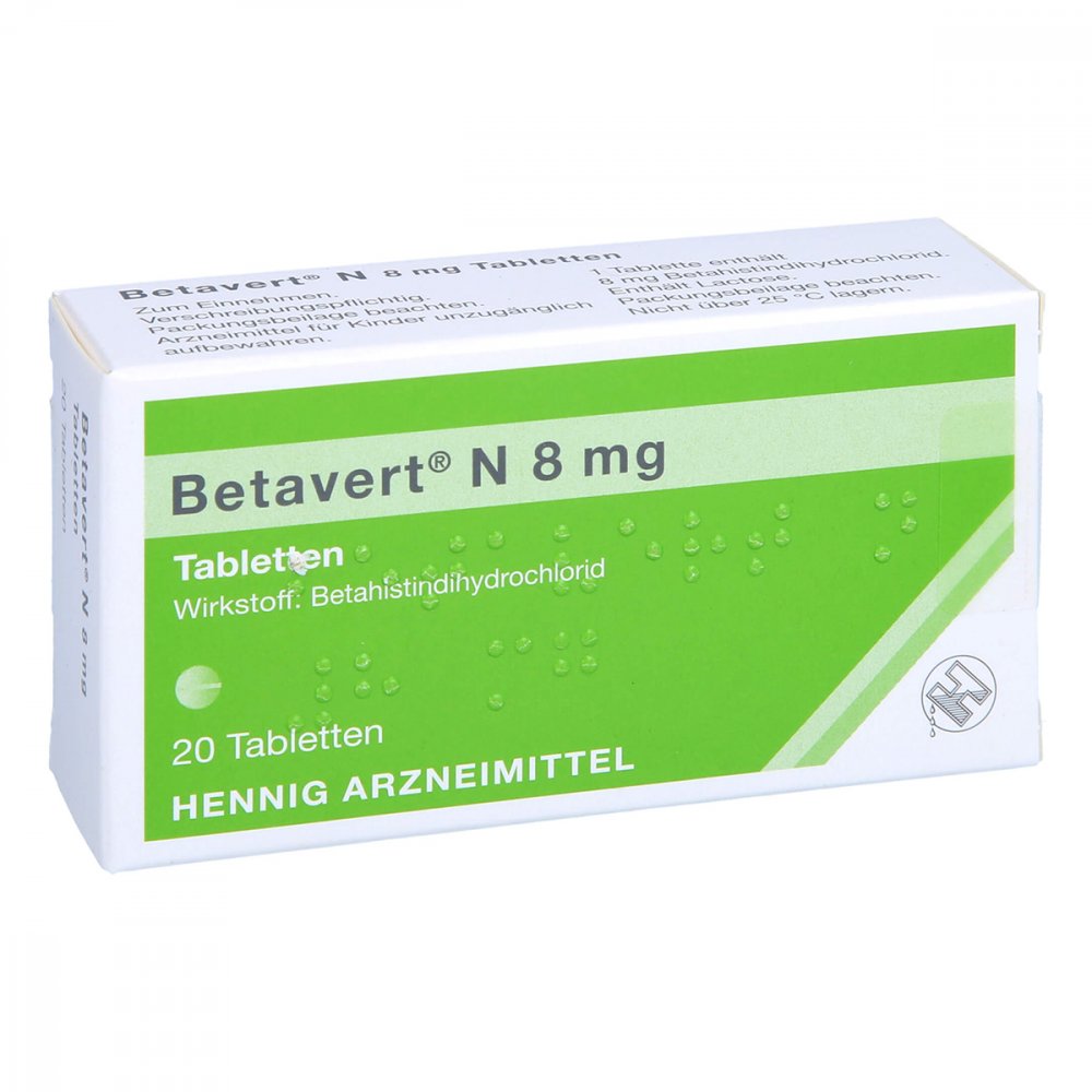 Das Produktfoto zeigt Betavert N 8 Mg Tabletten (20 stk) PZN 06064739