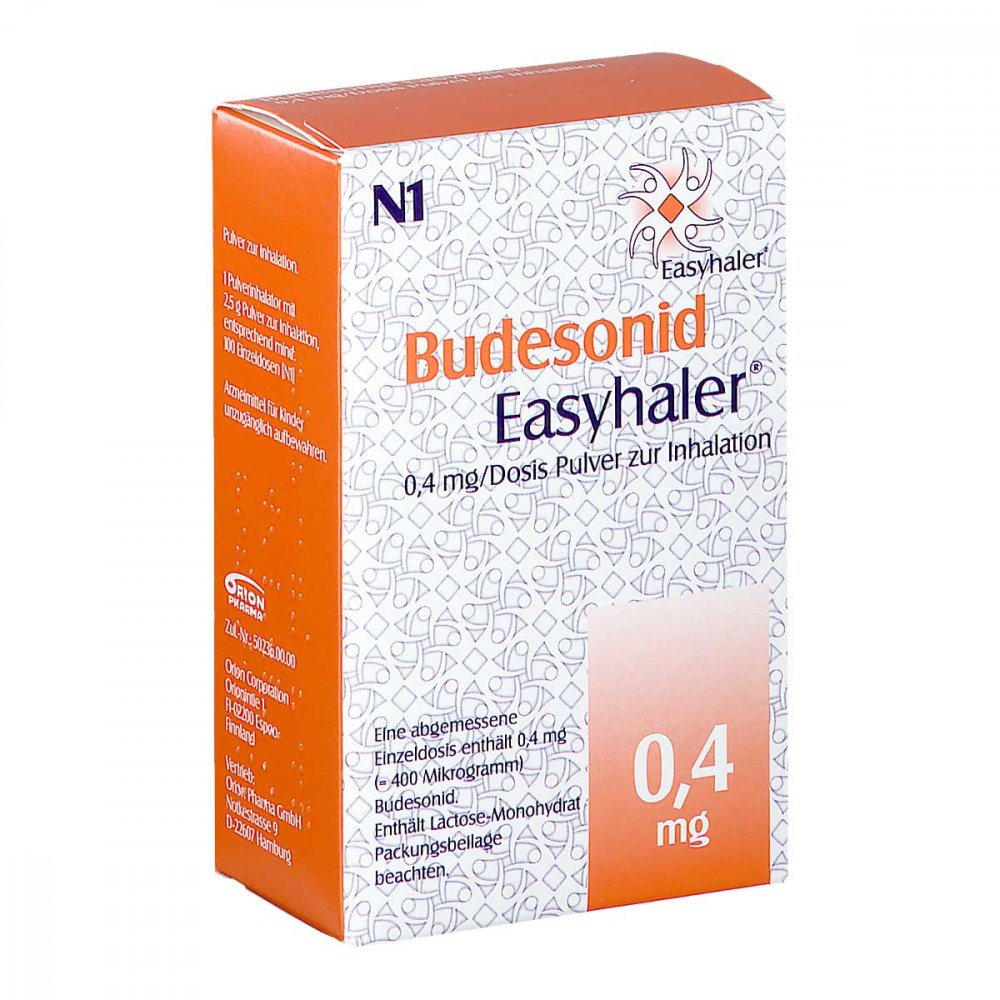 Das Produktfoto zeigt Budesonid Easyhaler 0,4 Mg/Dosis 100 Ed P.Z.Inh. (1 stk) PZN 06101937