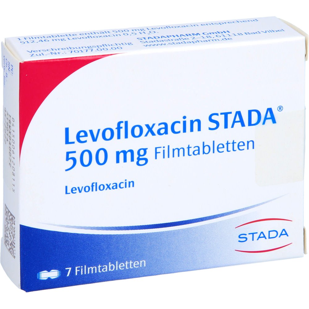 Das Produktfoto zeigt Levofloxacin Stada 500 Mg Filmtabletten (7 stk) PZN 06120811