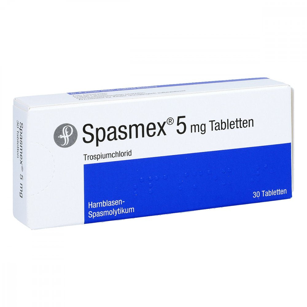 Das Produktfoto zeigt Spasmex 5 Tabletten (30 stk) PZN 06165469