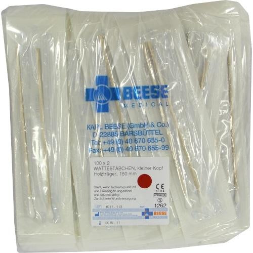 Das Produktfoto zeigt Watteträger 15 Cm Steril Kleiner Kopf (100X2 stk) PZN 06177254