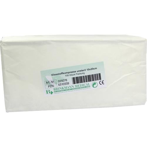 Das Produktfoto zeigt Vliesstoff-Kompressen Unsteril 10x20 Cm 4fach (100 stk) PZN 06310339