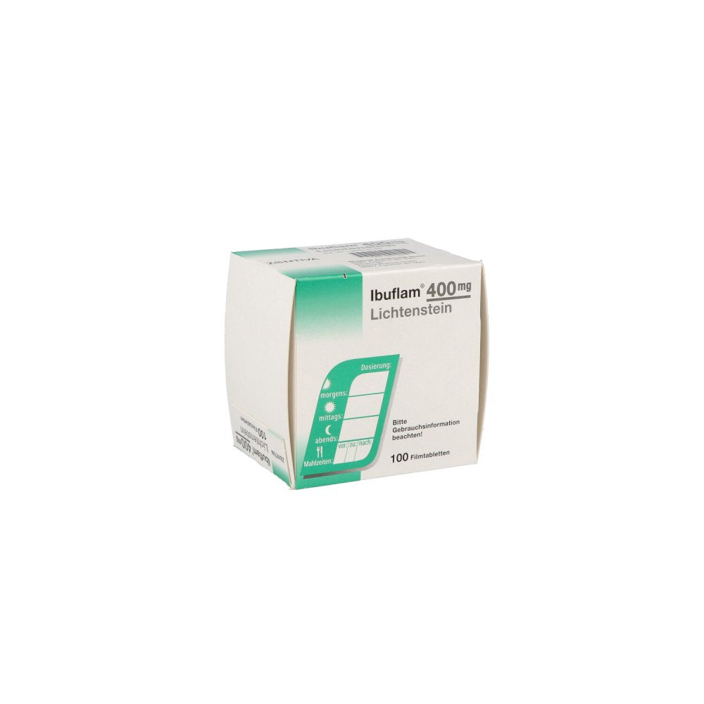Das Produktfoto zeigt Ibuflam 400 Mg Lichtenstein Filmtabletten (100 stk) PZN 06313378