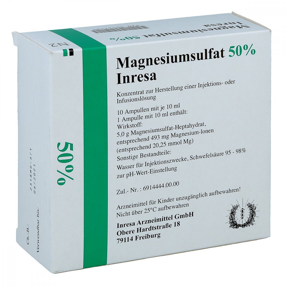 Magnesiumsulfat 50% Inresa Konz.Z.H.E.Inj.-/Inf.L. (10X10 ml)