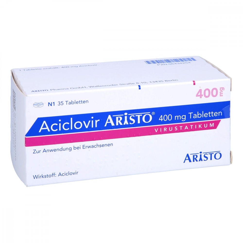 Das Produktfoto zeigt Aciclovir Aristo 400 Mg Tabletten (35 stk) PZN 06434254