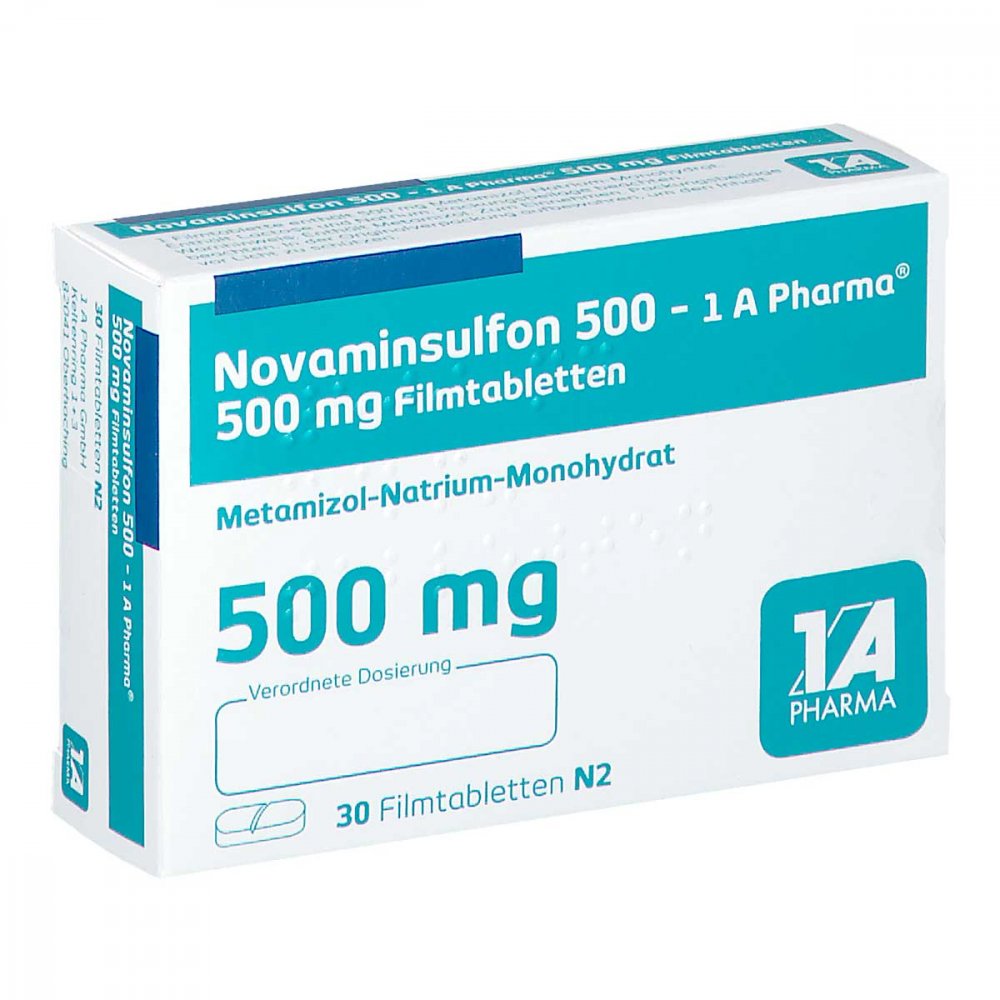 Das Produktfoto zeigt Novaminsulfon 500-1a Pharma Filmtabletten (30 stk) PZN 06444034