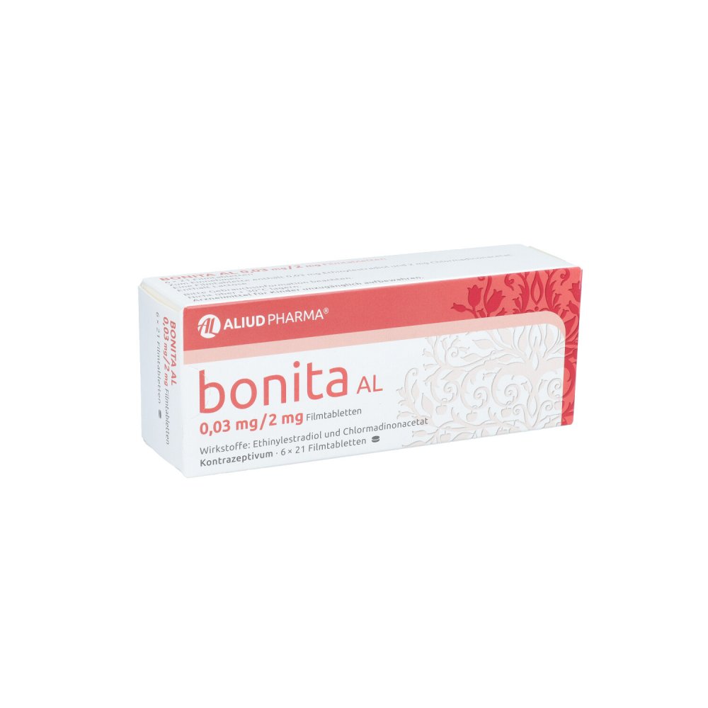 Das Produktfoto zeigt Bonita Al 0,03 Mg/2 Mg Filmtabletten (6X21 stk) PZN 06453464