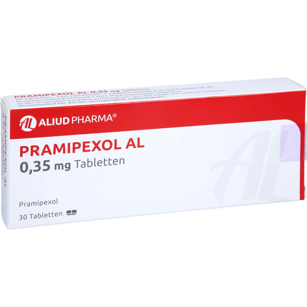 Das Produktfoto zeigt Pramipexol Al 0,35 Mg Tabletten (30 stk) PZN 06453470