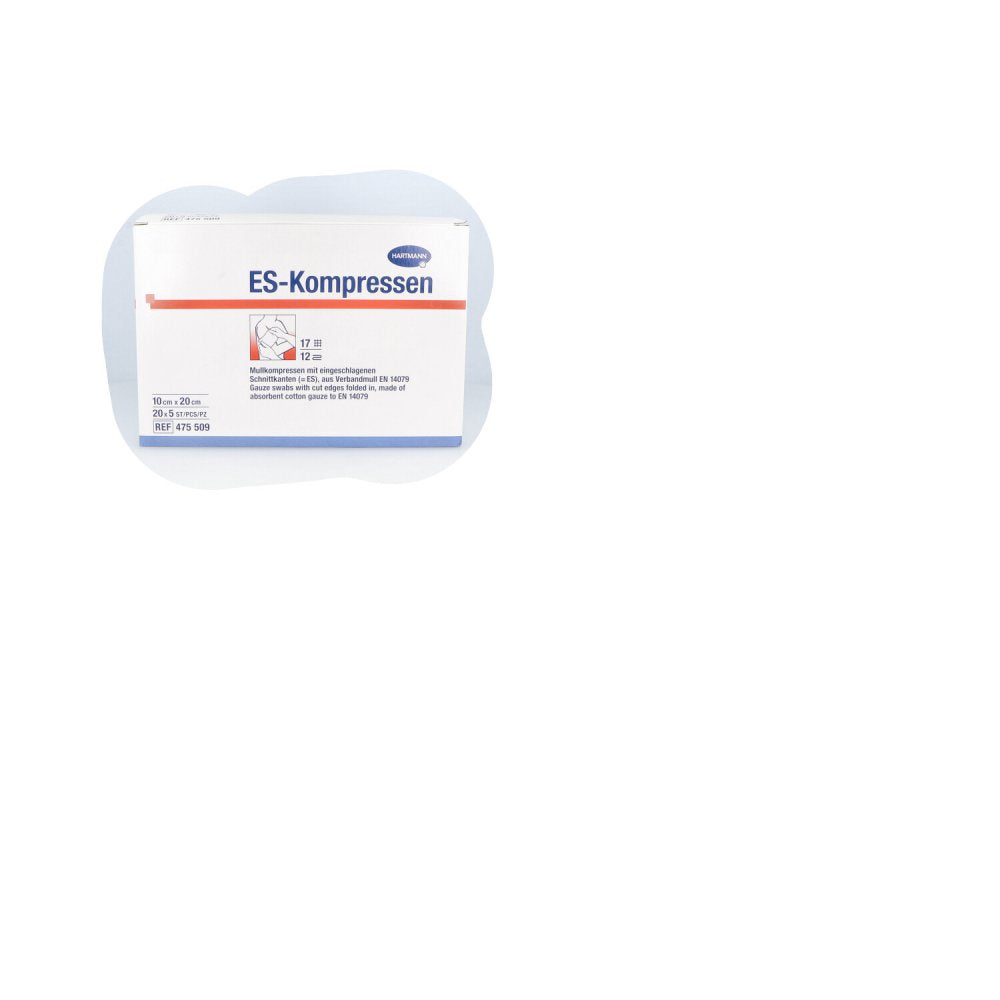 Das Produktfoto zeigt Es-Kompressen Steril 10x20 Cm 12fach Großpackung (20X5 stk) PZN 06454239