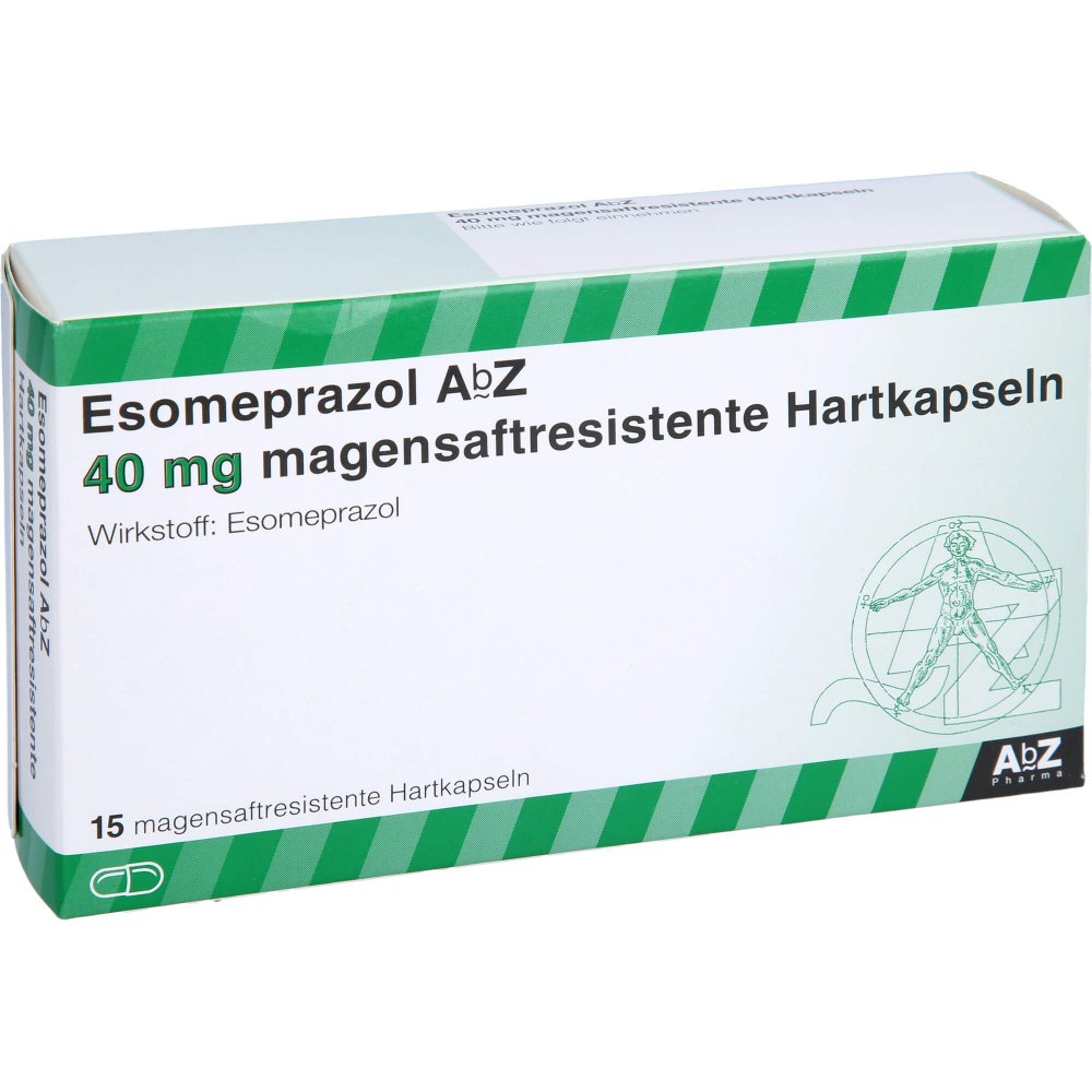 Das Produktfoto zeigt Esomeprazol Abz 40 Mg Magensaftr.Hartkapseln (15 stk) PZN 06465361