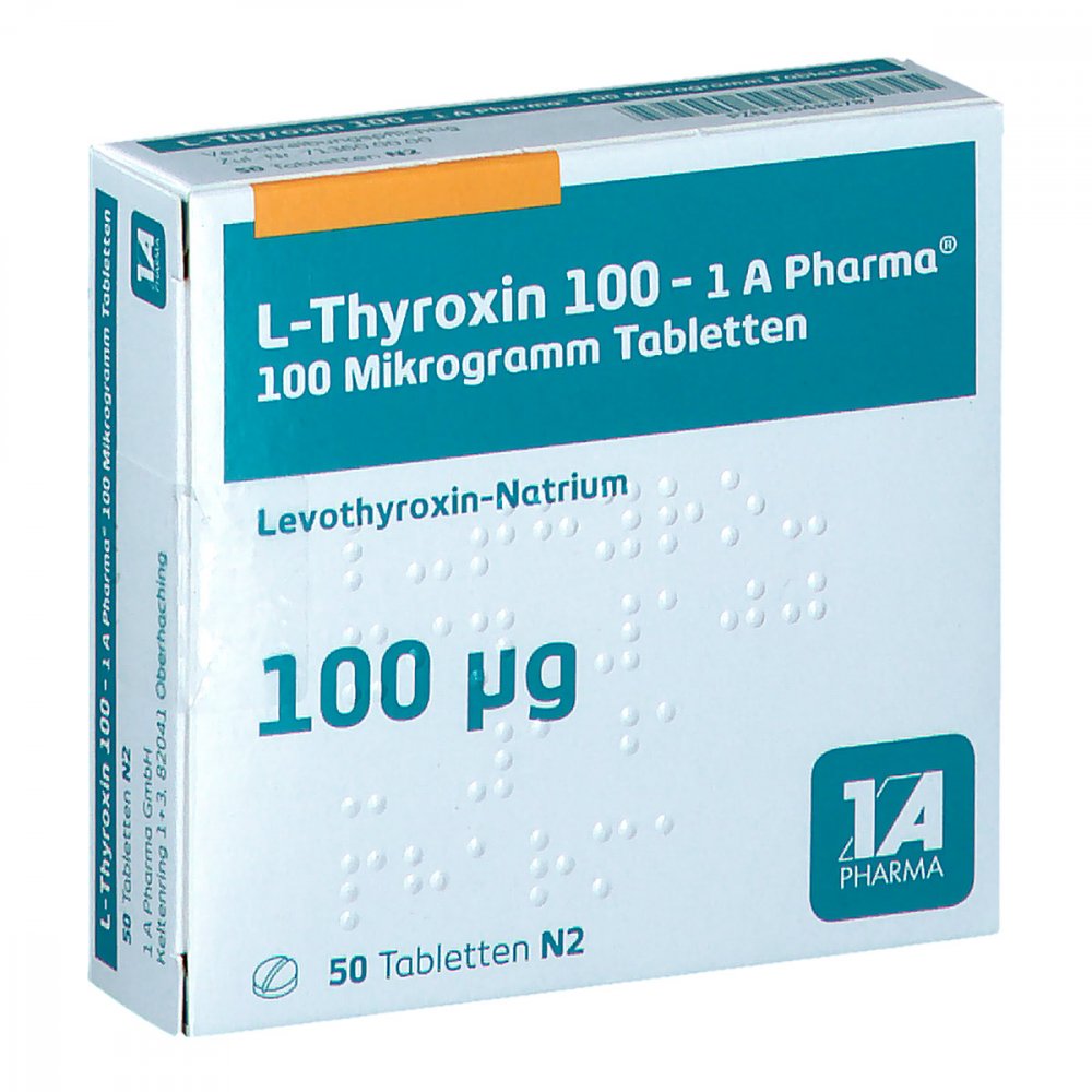 Das Produktfoto zeigt L-Thyroxin 100-1a Pharma Tabletten (50 stk) PZN 06488787