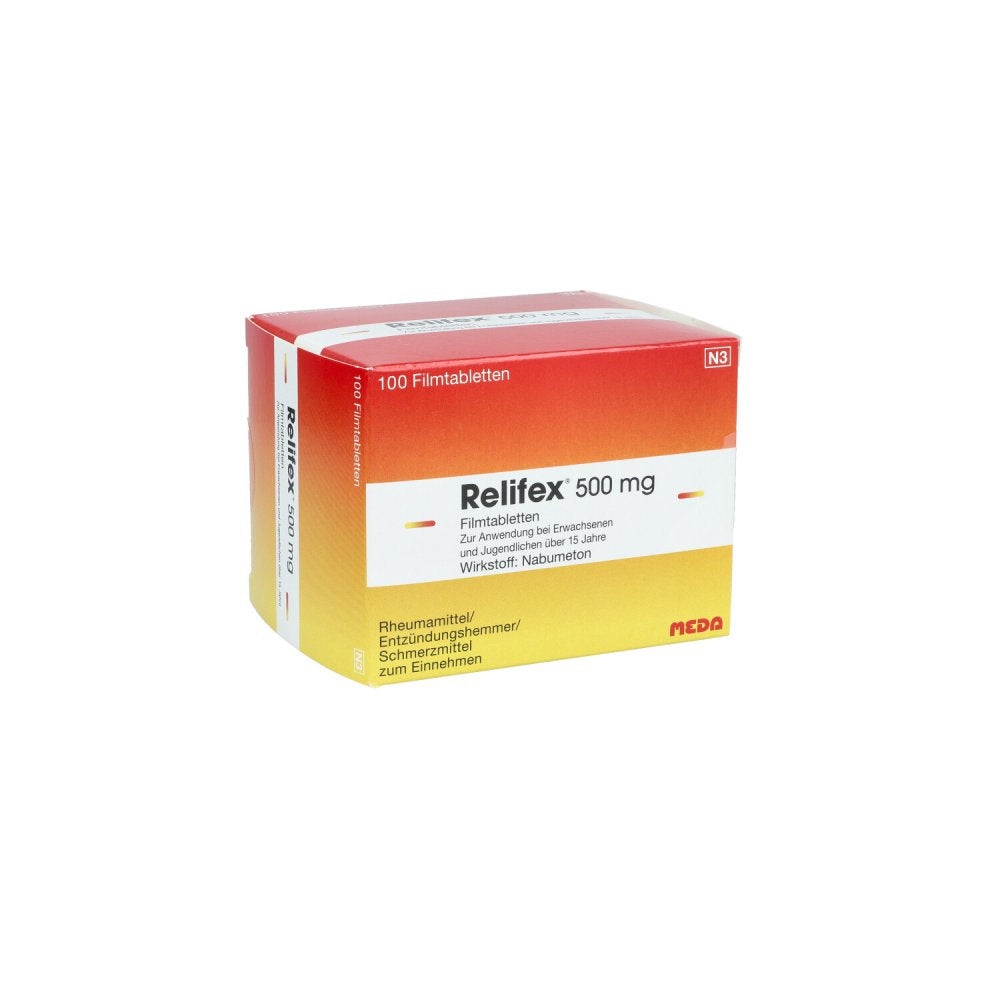 Das Produktfoto zeigt Relifex 500 Mg Filmtabletten (100 stk) PZN 06643176