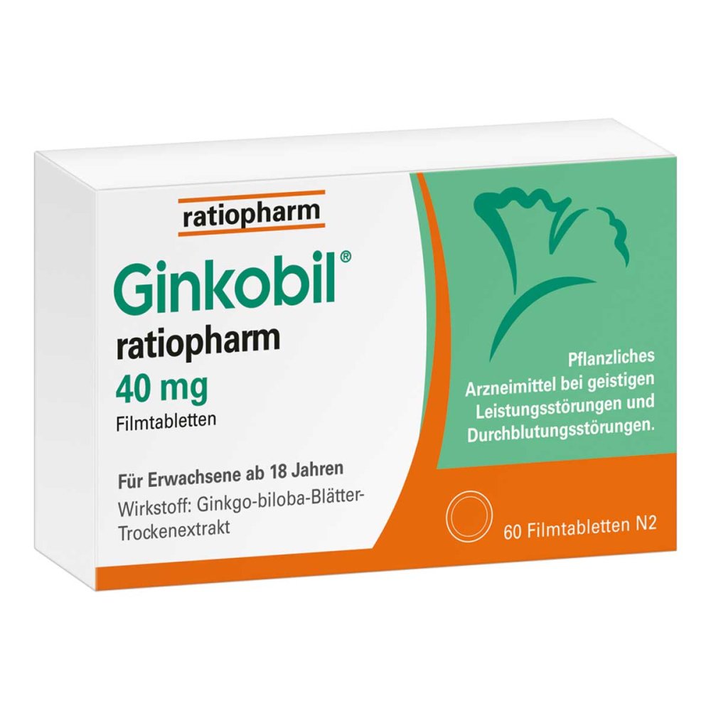 Das Produktfoto zeigt Ginkobil-Ratiopharm 40 Mg Filmtabletten (60 stk) PZN 06680800