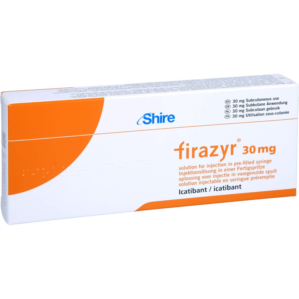 Das Produktfoto zeigt Firazyr 30 Mg Injektionslösung I.E.Fertigspritze (1 stk) PZN 06686292