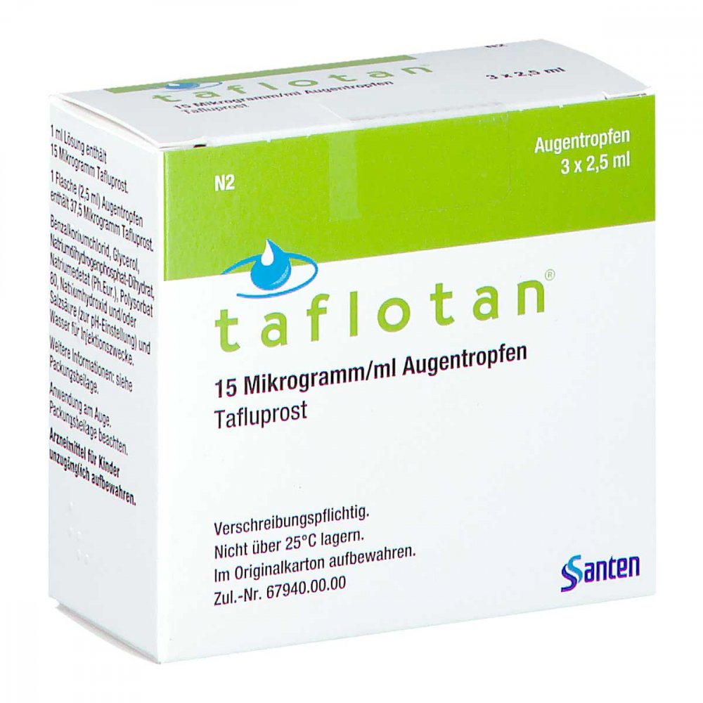 Das Produktfoto zeigt Taflotan 15 Μg/Ml Augentropfen (3X2.5 ml) PZN 06707060