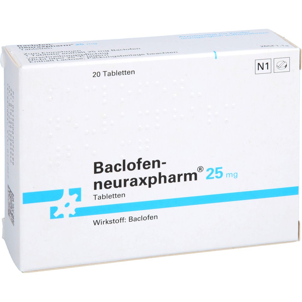 Das Produktfoto zeigt Baclofen-Neuraxpharm 25 Mg Tabletten (20 stk) PZN 06707249