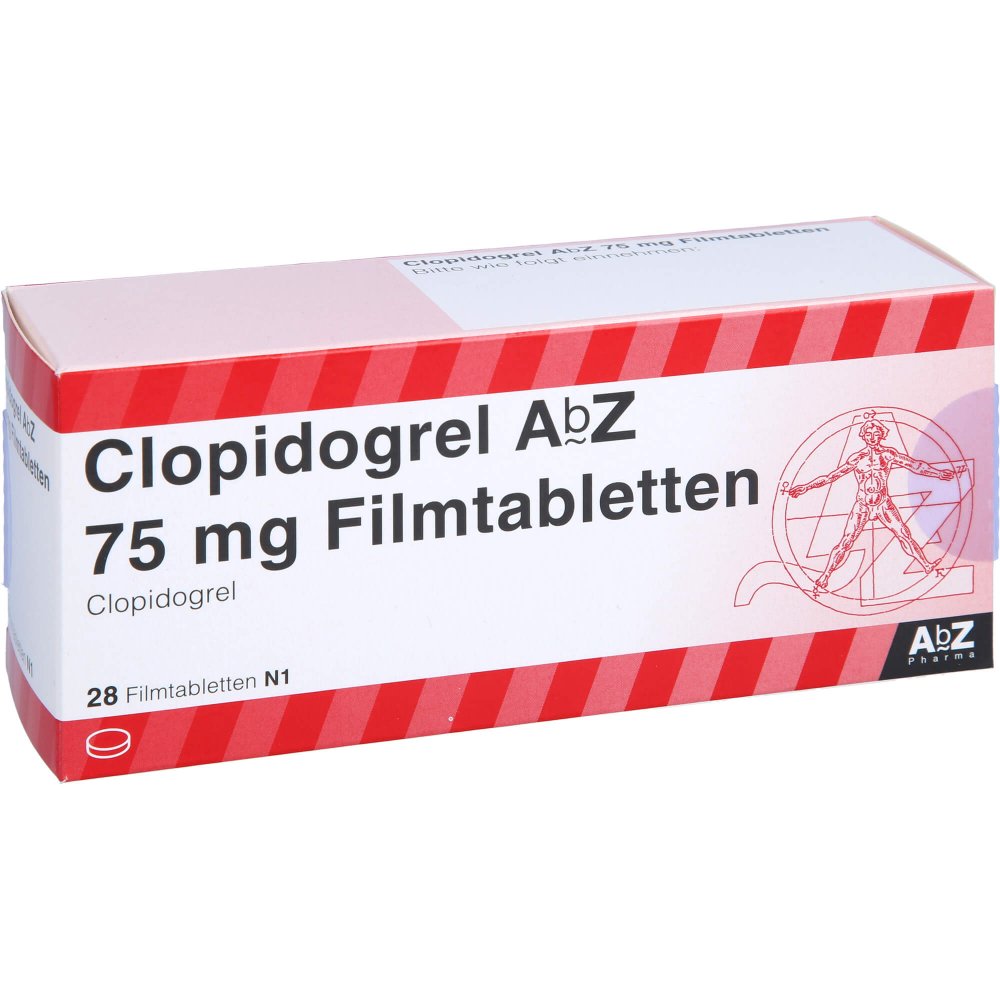 Das Produktfoto zeigt Clopidogrel Abz 75 Mg Filmtabletten (28 stk) PZN 06714628