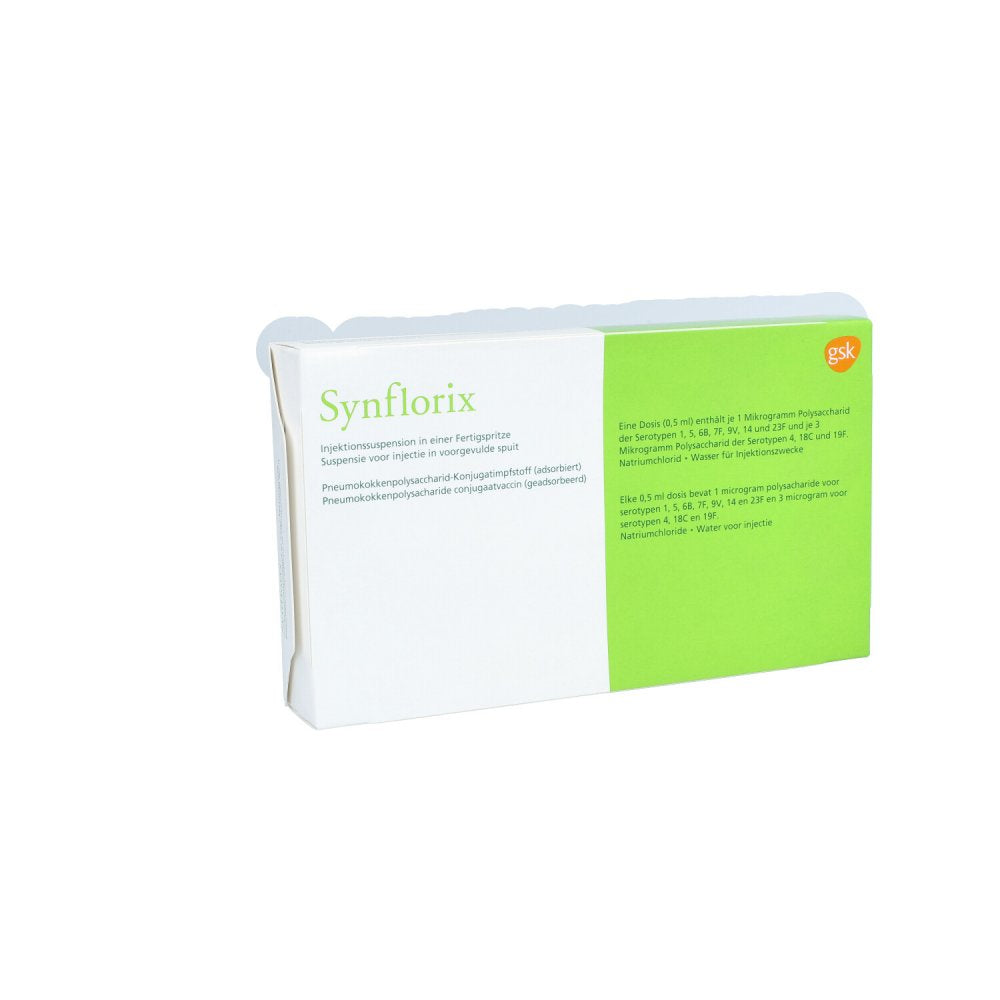 Das Produktfoto zeigt Synflorix Injektionssuspension I.E.Fertigspritze (10 stk) PZN 06798281