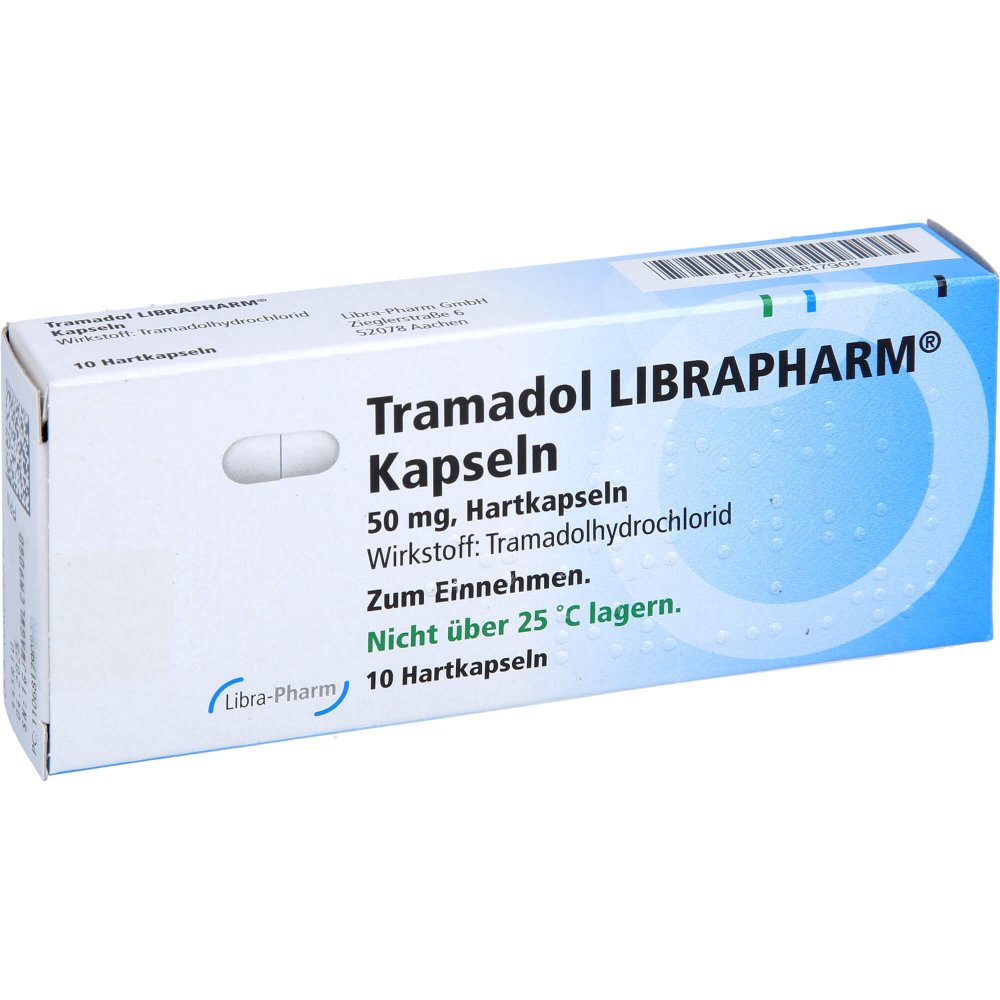 Das Produktfoto zeigt Tramadol Librapharm Kapseln (10 stk) PZN 06817908