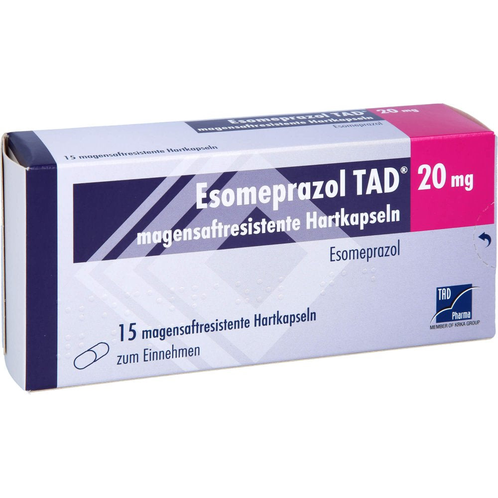 Das Produktfoto zeigt Esomeprazol Tad 20 Mg Magensaftresist.Hartkapseln (15 stk) PZN 06834249