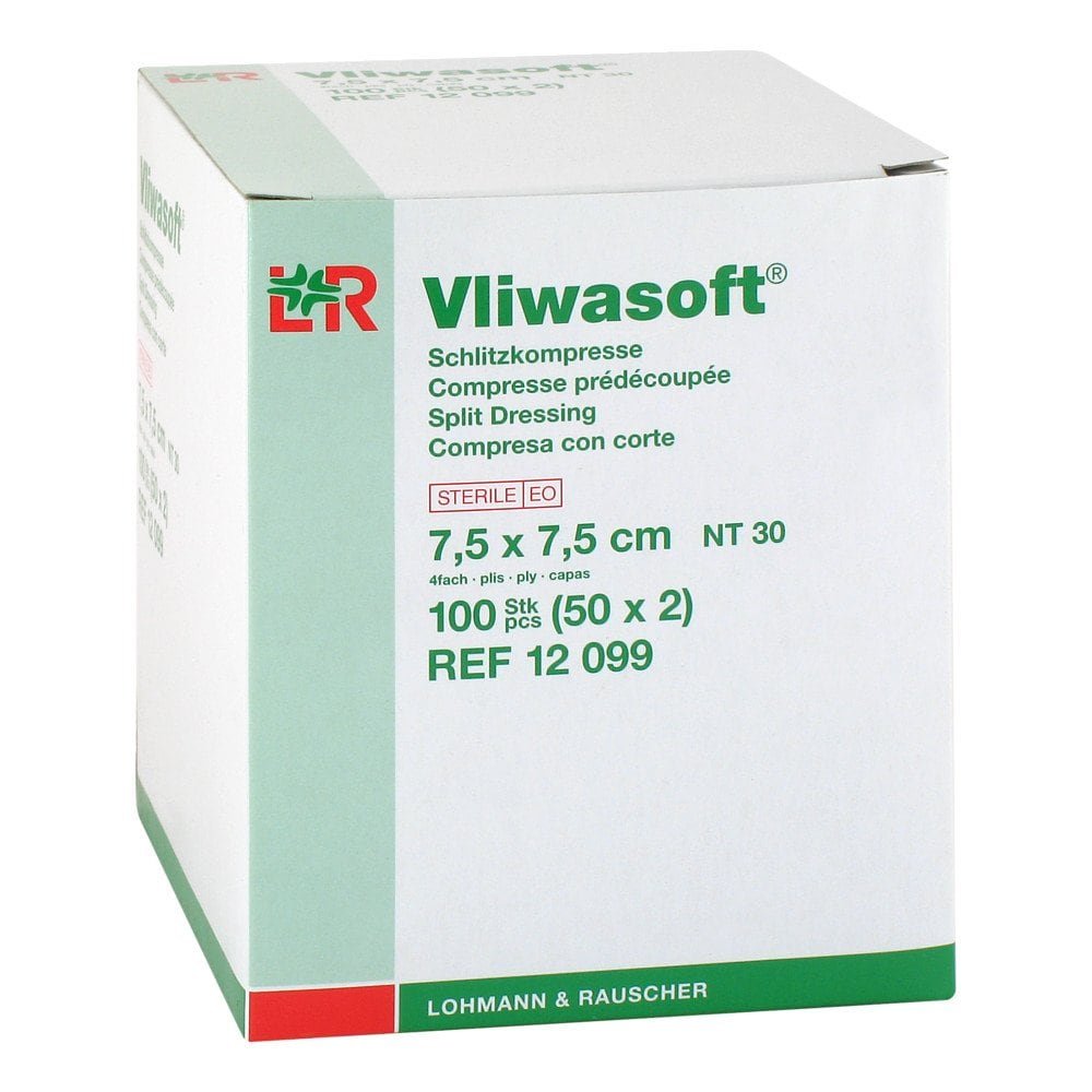 Vliwasoft Schlitzkompressen 7,5x7,5 Cm Steril 4l. (50X2 stk)