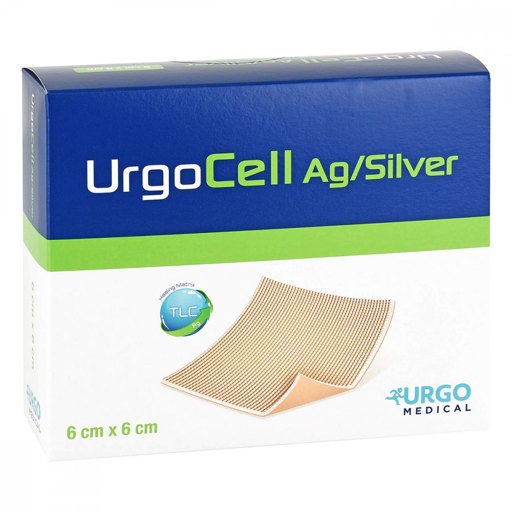 Das Produktfoto zeigt Urgocell Silver Non Adhesive Verband 6x6 Cm (10 stk) PZN 06877394