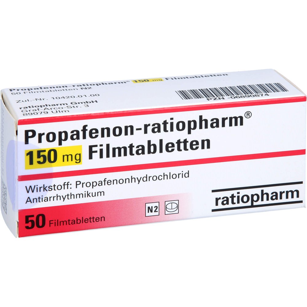 Das Produktfoto zeigt Propafenon-Ratiopharm 150 Mg Filmtabletten (50 stk) PZN 06890874