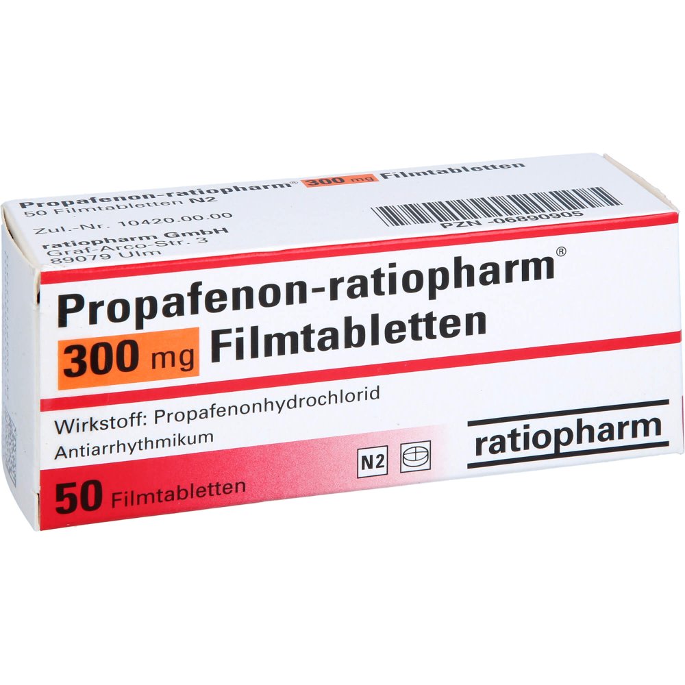 Das Produktfoto zeigt Propafenon-Ratiopharm 300 Mg Filmtabletten (50 stk) PZN 06890905
