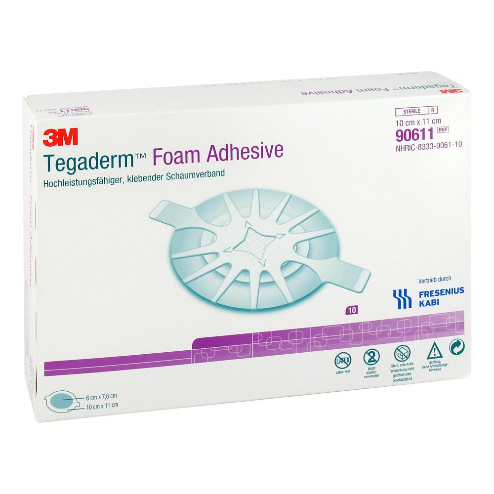 Das Produktfoto zeigt Tegaderm Foam Adhesive Fk 10x11 Cm Oval 90611 (10 stk) PZN 06917231
