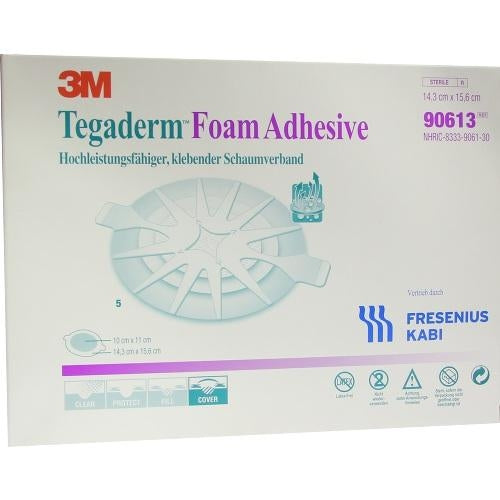 Das Produktfoto zeigt Tegaderm Foam Adhesive Fk 14,3x15,6 Cm Oval 90613 (5 stk) PZN 06917308