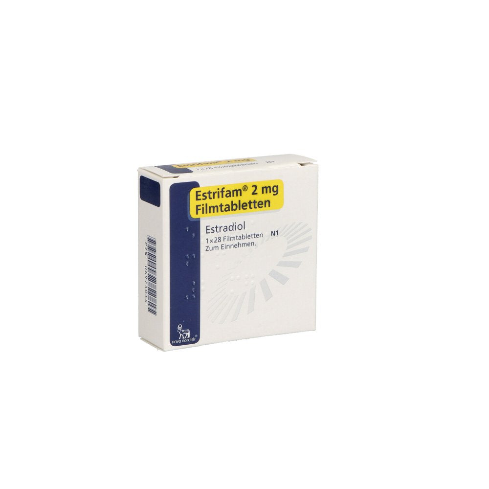 Das Produktfoto zeigt Estrifam 2 Mg Filmtabletten (28 stk) PZN 06973034