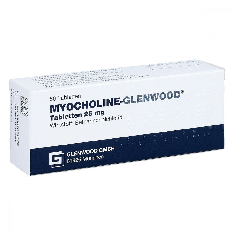 Das Produktfoto zeigt Myocholine Glenwood 25 Mg Tabletten (50 stk) PZN 06983417