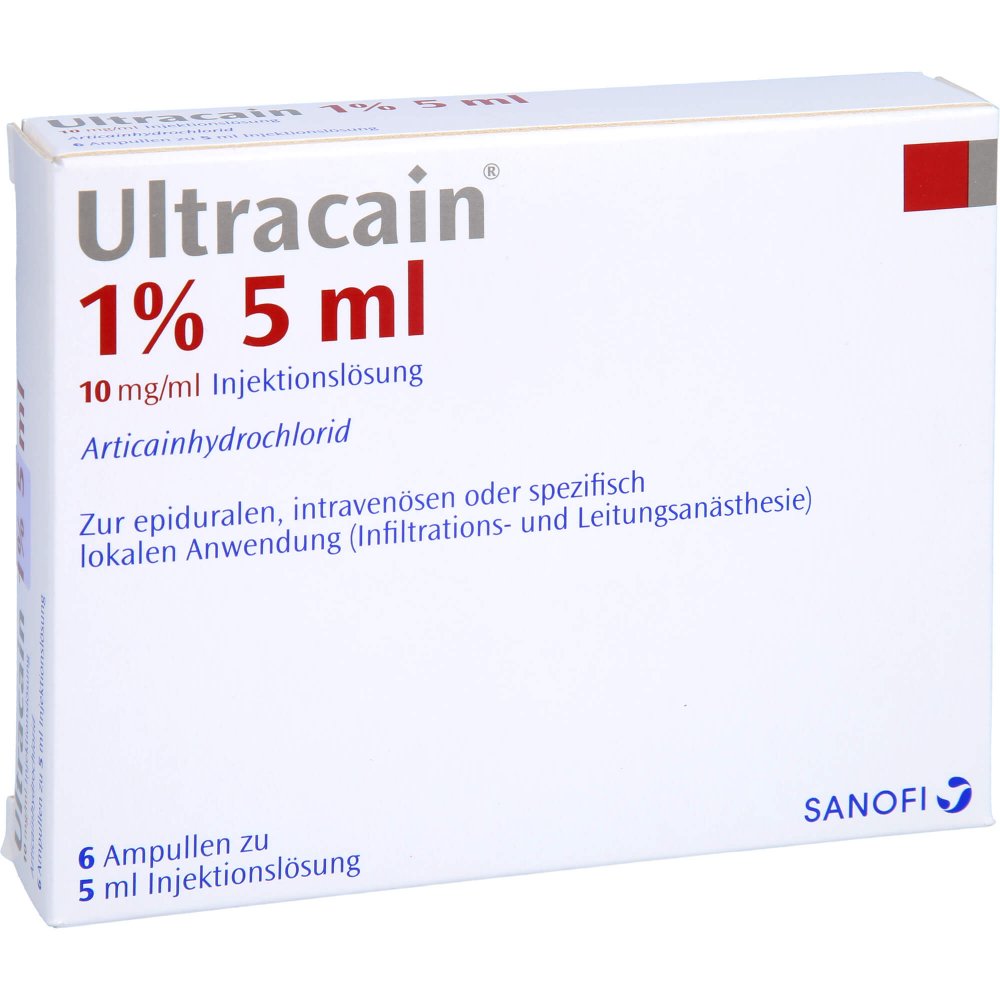 Das Produktfoto zeigt Ultracain 1% Injektionslösung In Einer Ampulle (6X5 ml) PZN 07007442