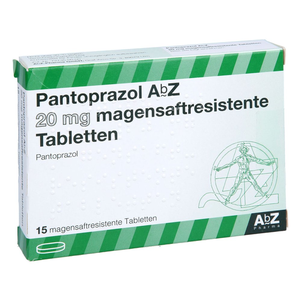 Das Produktfoto zeigt Pantoprazol Abz 20 Mg Magensaftres.Tabletten (15 stk) PZN 07036337