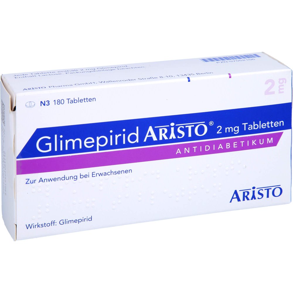 Das Produktfoto zeigt Glimepirid Aristo 2 Mg Tabletten (180 stk) PZN 07052106
