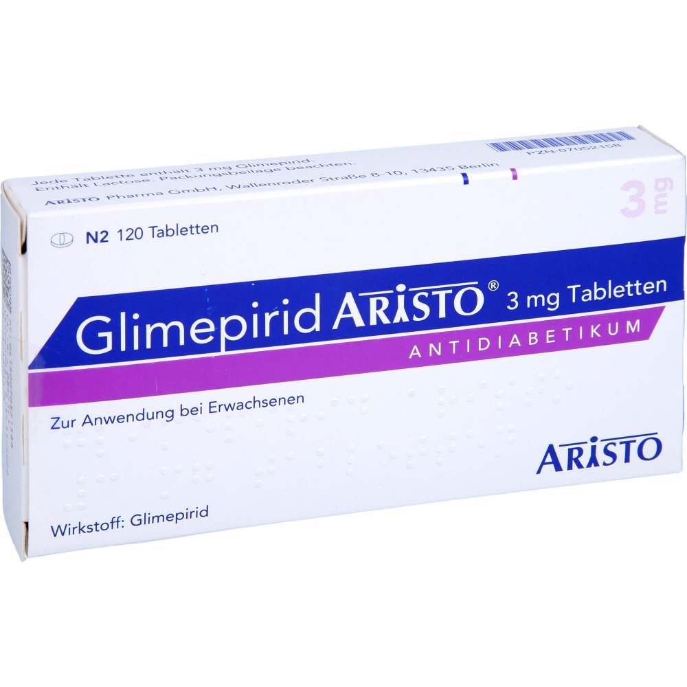 Das Produktfoto zeigt Glimepirid Aristo 3 Mg Tabletten (120 stk) PZN 07052158