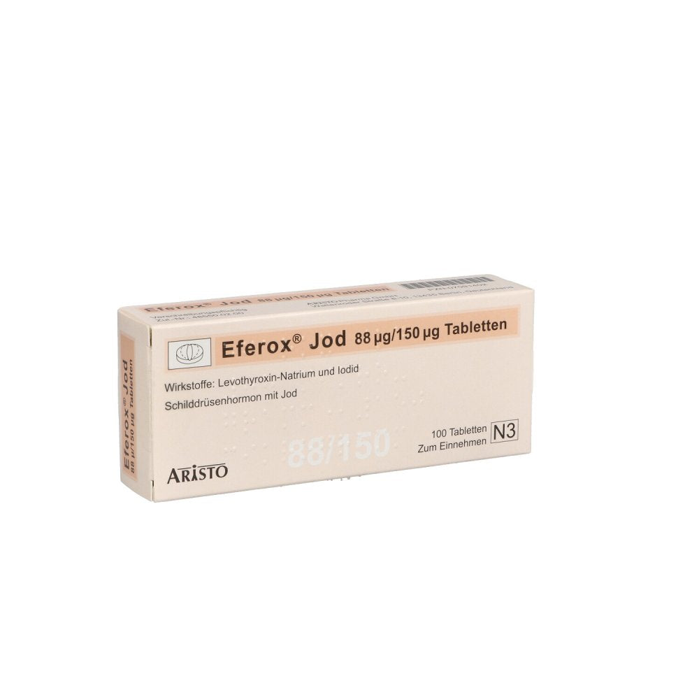 Das Produktfoto zeigt Eferox Jod 88 Μg/150 Μg Tabletten (100 stk) PZN 07091402