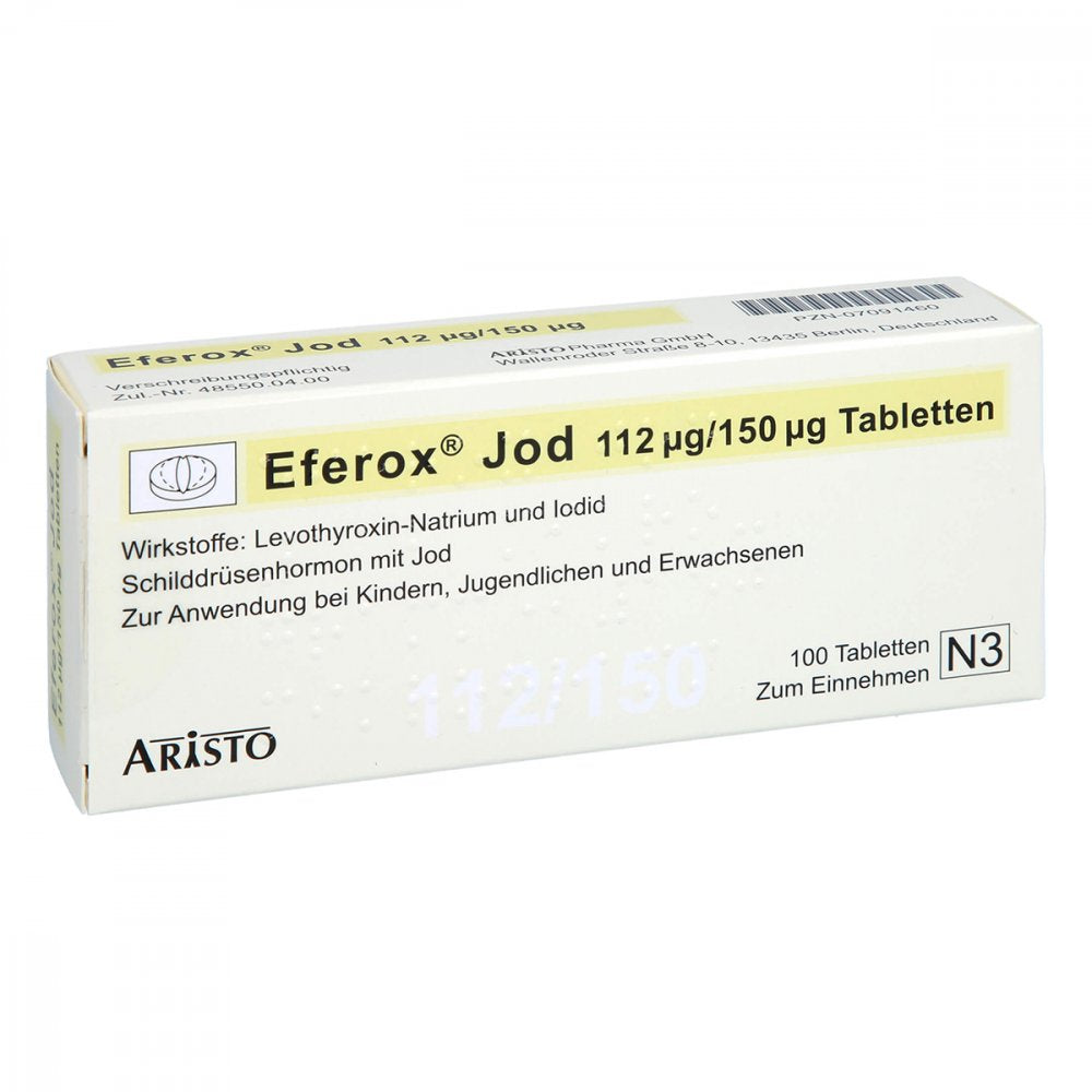 Das Produktfoto zeigt Eferox Jod 112 Μg/150 Μg Tabletten (100 stk) PZN 07091460